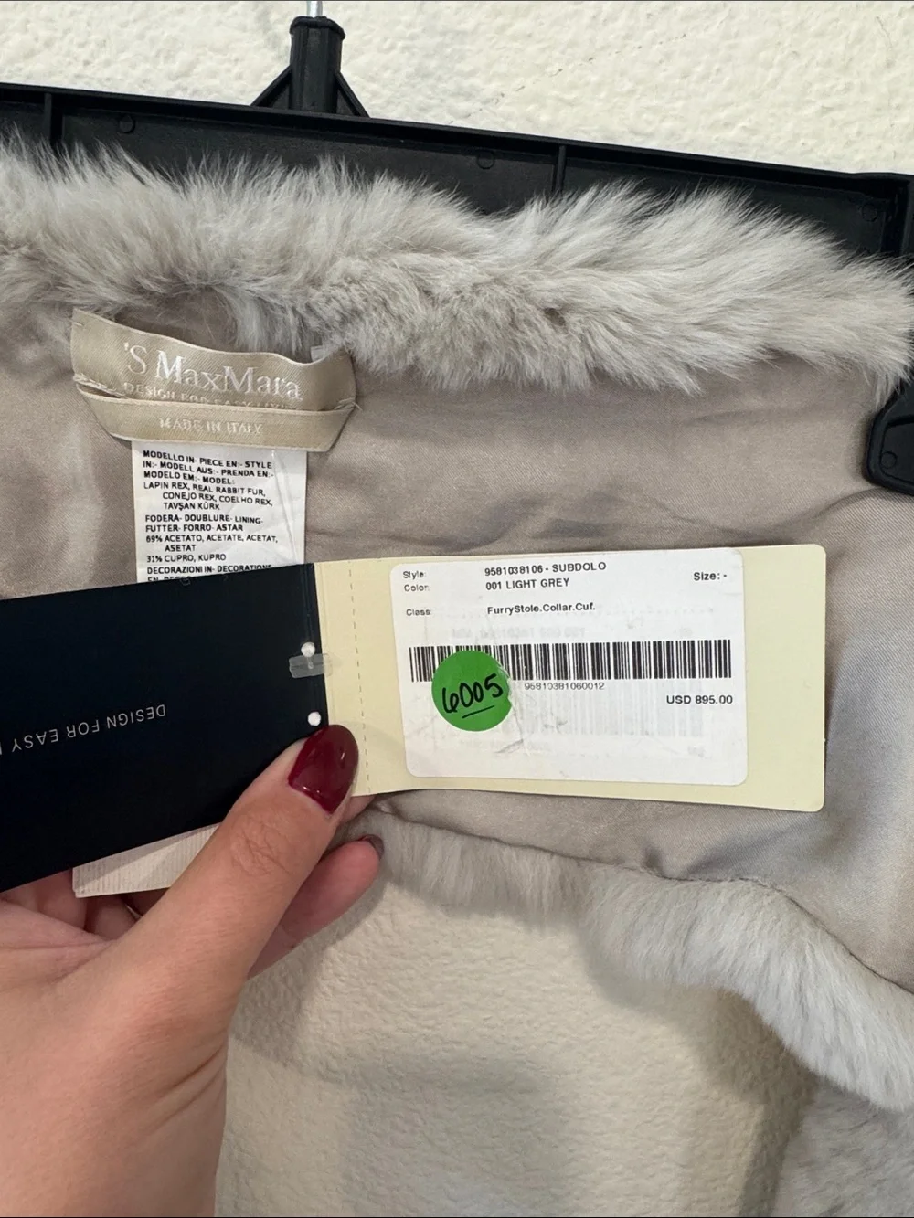 MaxMara Light Gray Real Rabbit Fur Wrap Scarf